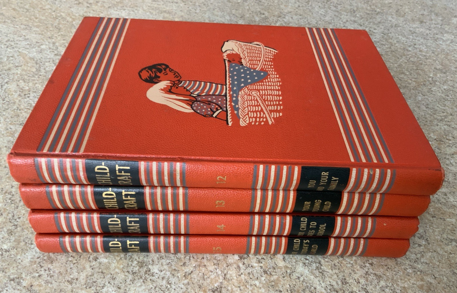 Vintage 1950s Childcraft Set of 4 Books Orange Volumes 12-15 Set Lot Mid Century