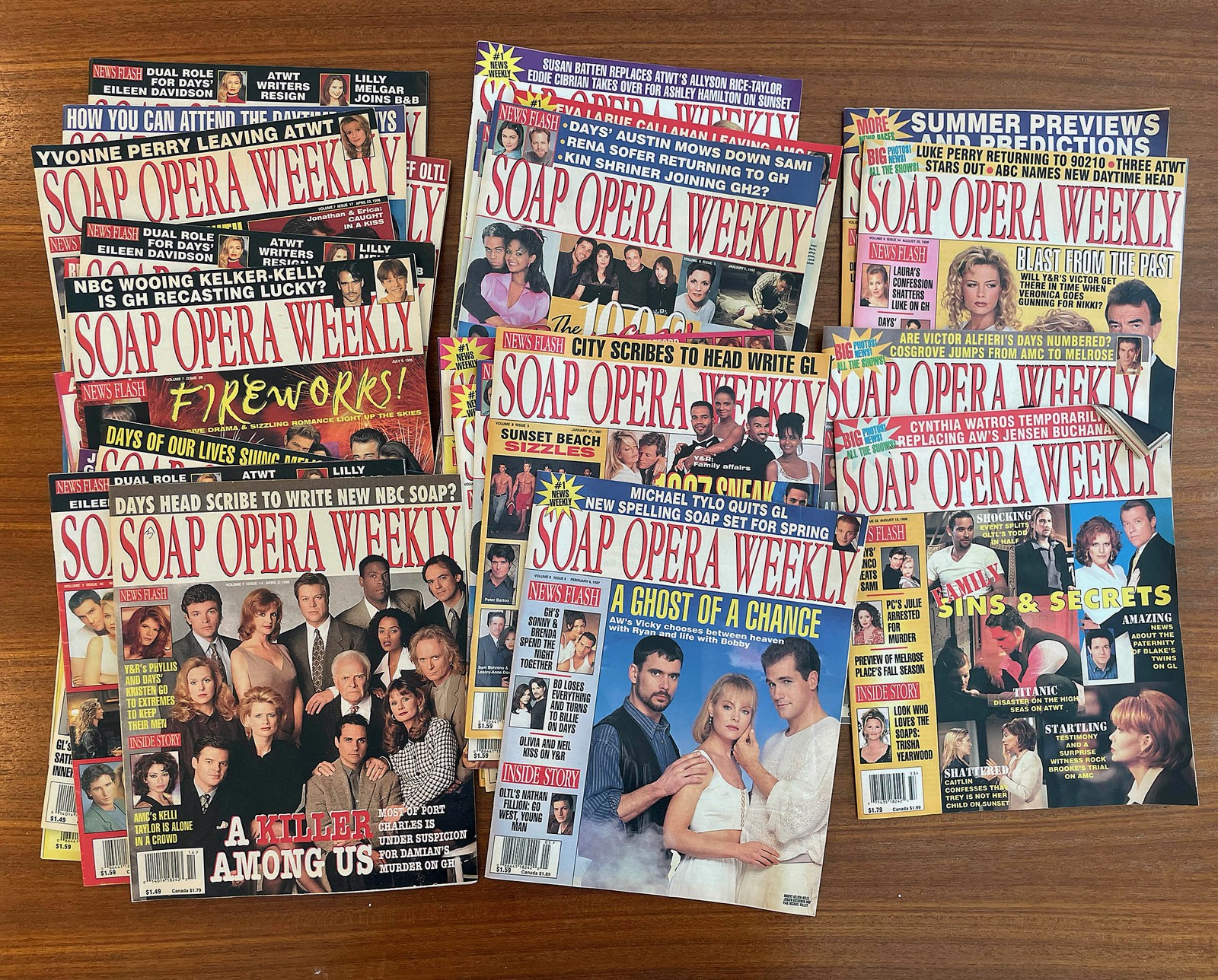 Lot of 28 SOAP OPERA WEEKLY magazine 1996-1998 belonged to ATWT Bronson Picket