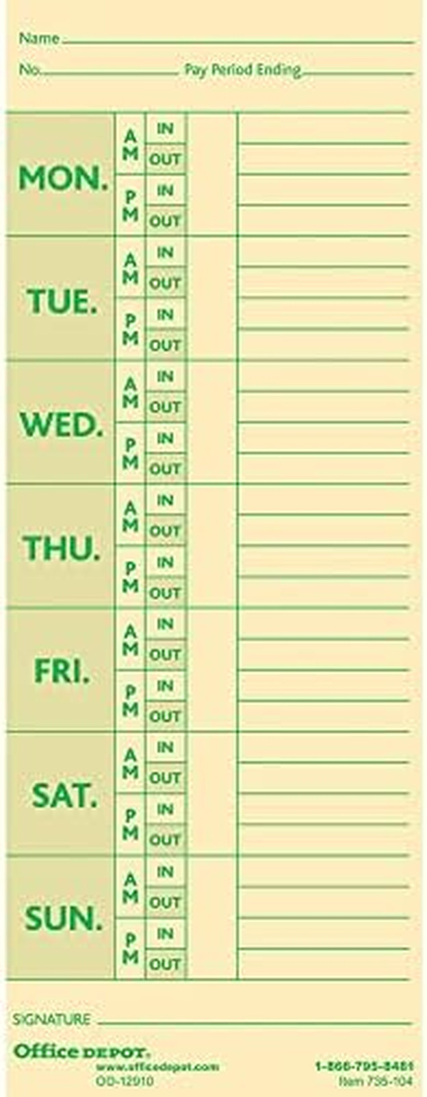 Weekly Time Cards w/ Deductions 2-Sided Manila 3⅜”x8⅞” Pack of 100