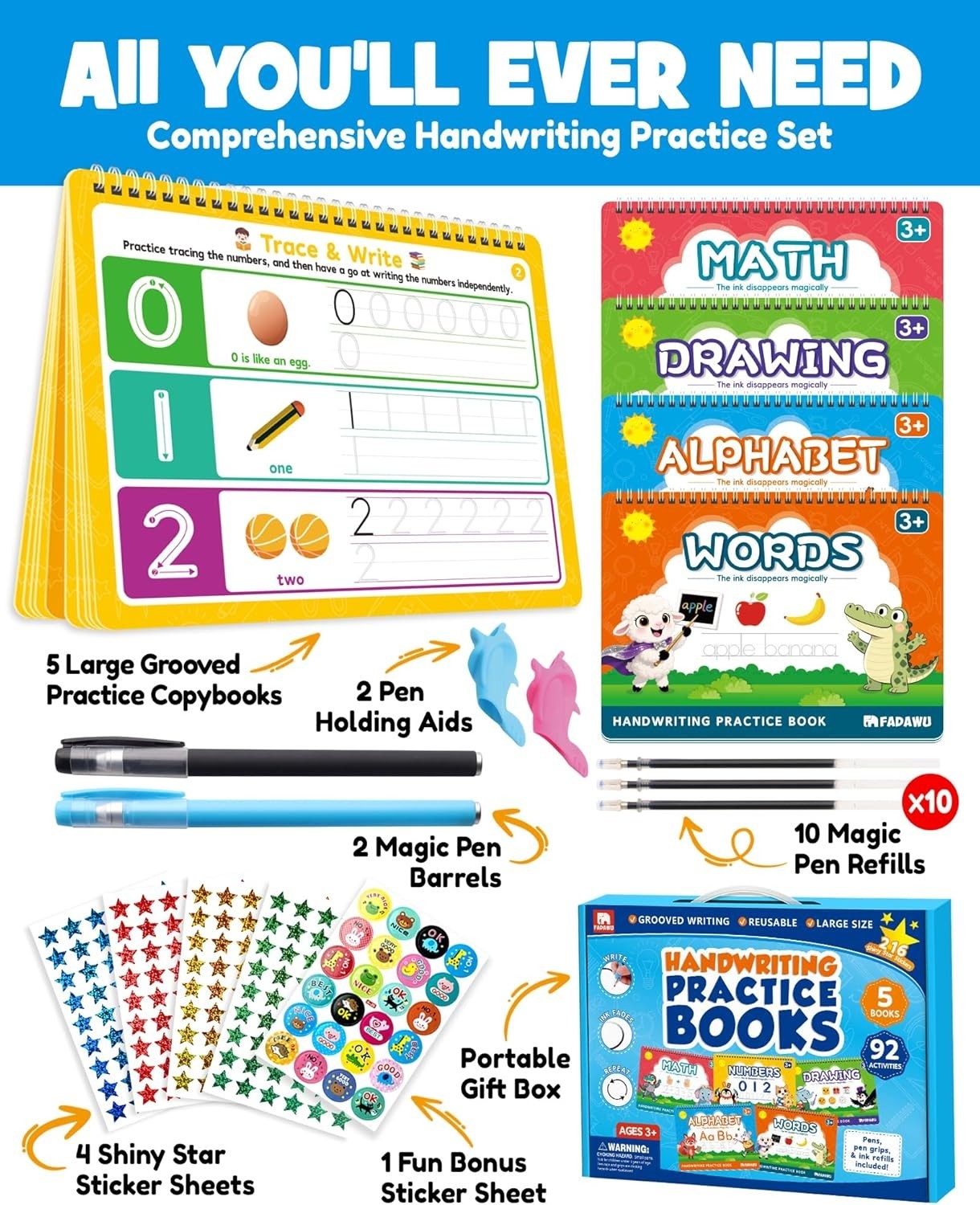 Magic Grooved Writing Practice Books for Kids, Large Grooved Handwriting Copy…