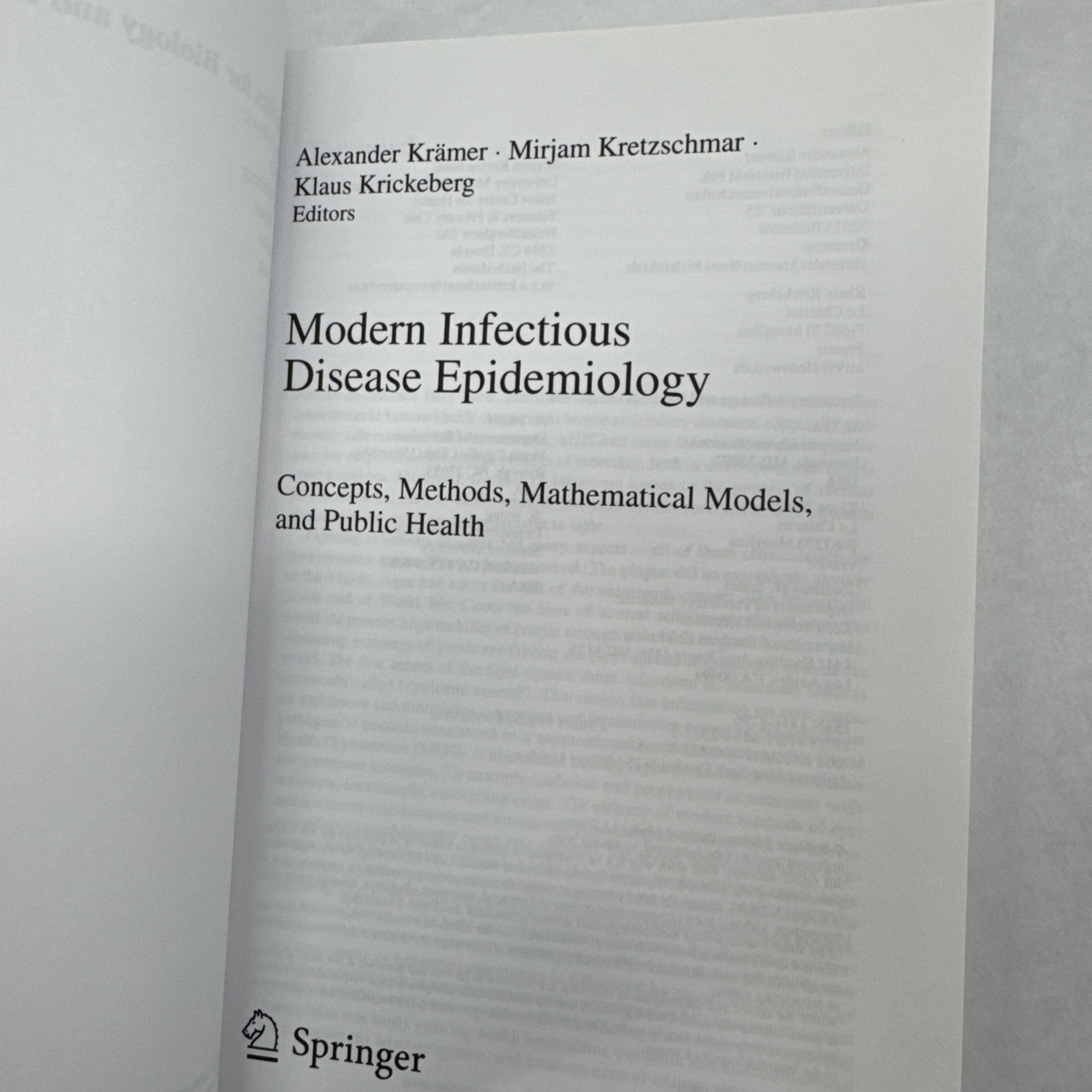 Modern Infectious Disease Epidemiology: Concepts, Methods Springer