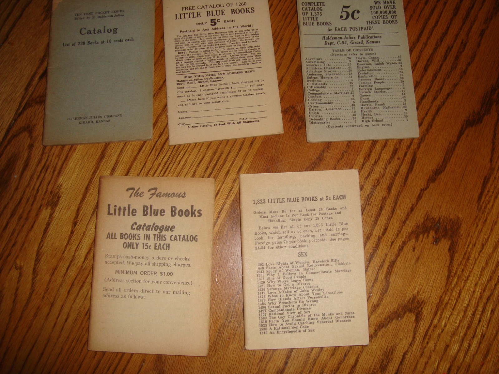 1920’s FIVE different Little Blue Book catalogs, VG condition