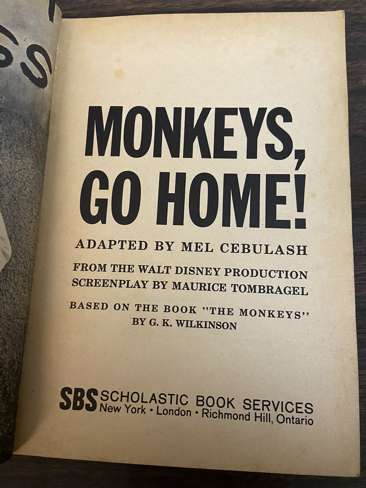 Monkeys, Go Home! by Mel Cebulash Paperback, 1967 Scholastic Walt Disney