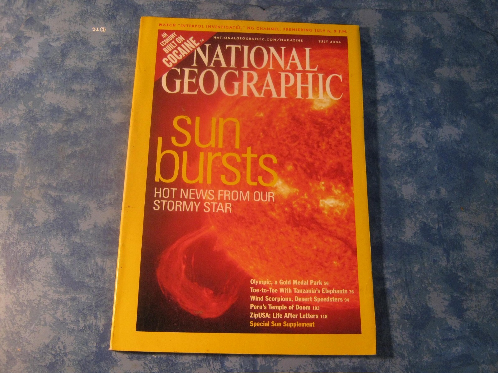NATIONAL GEOGRAPHIC July 2004 SUN BURSTS Cocaine OLYMPIC PARK Peru Temple