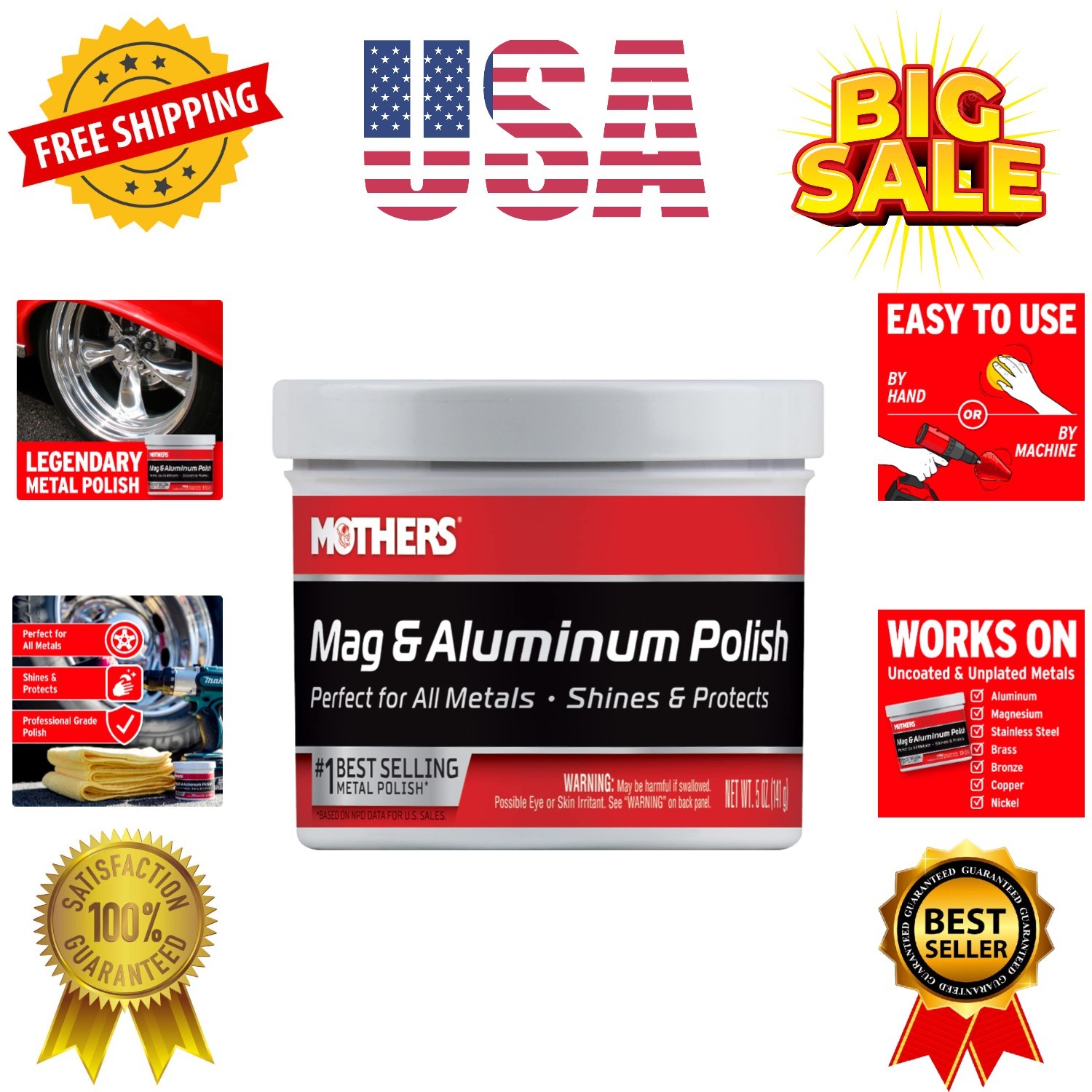 Mag & Aluminum Polish, 5 oz. — Brilliant Shine, Easy to Use, For All Uncoated…