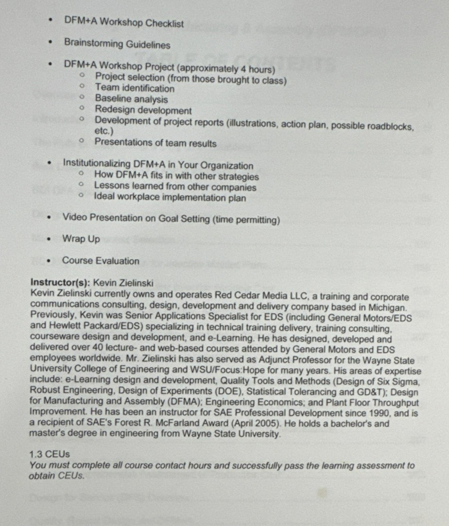 SAE International Design Manufacturing & Assembly DFM/DFA Handbook Course 92047