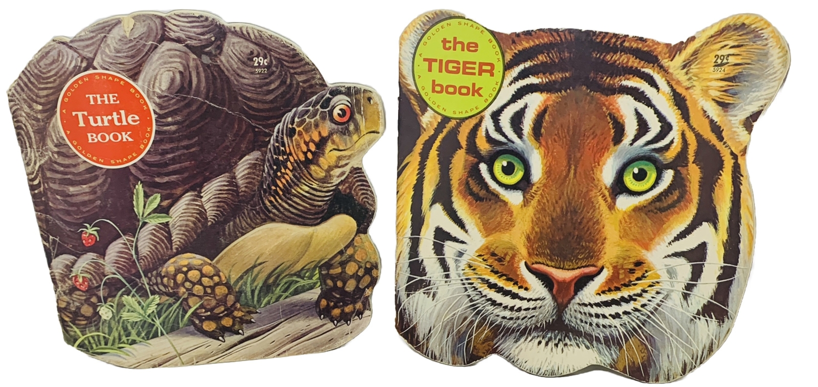 TURTLE & TIGER Shape Children’s Books Golden Press New York 1965 LOT of 2