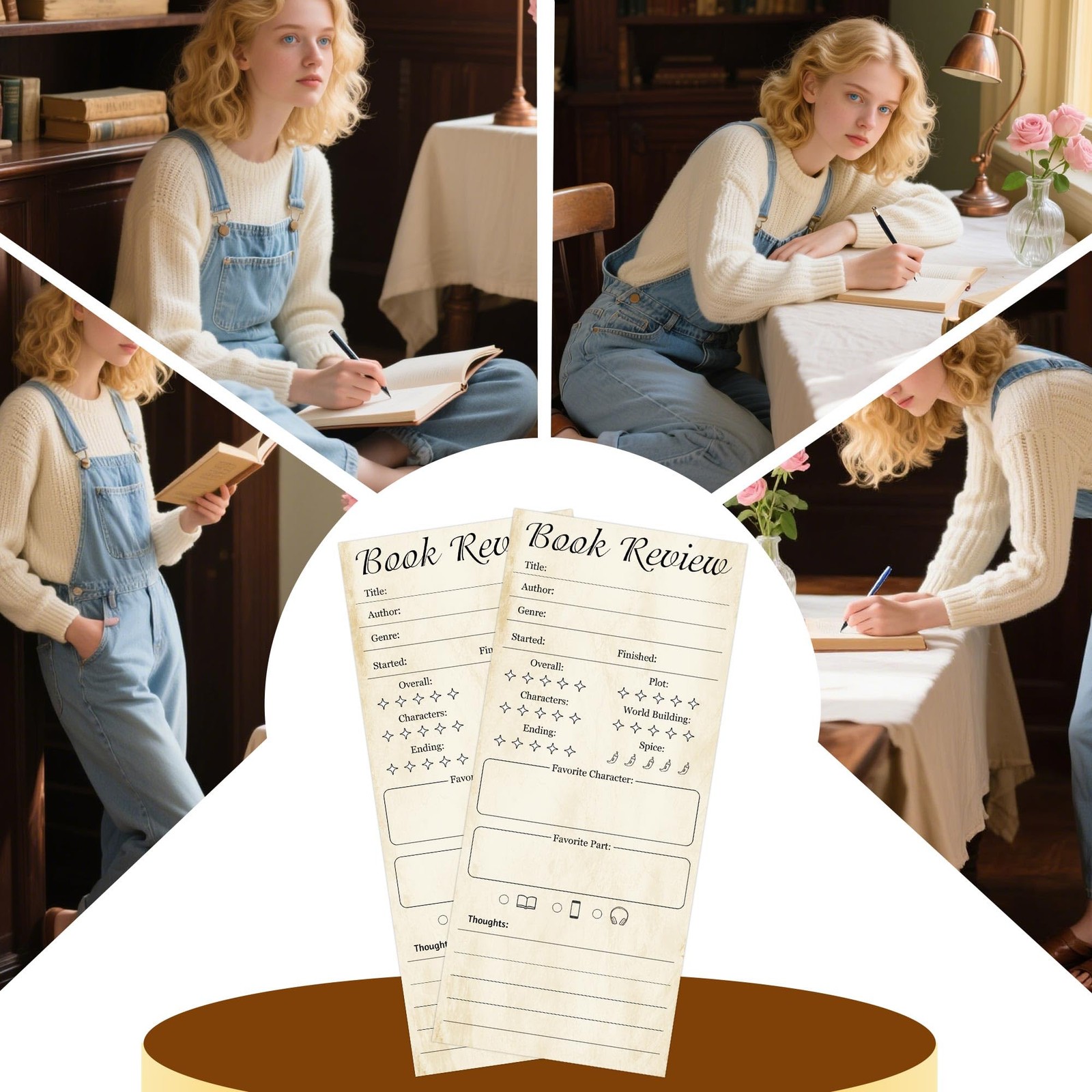 100 PCS Retro Book Review Bookmark Tracker Note Pad Log 3.5×8 Inch For Readers