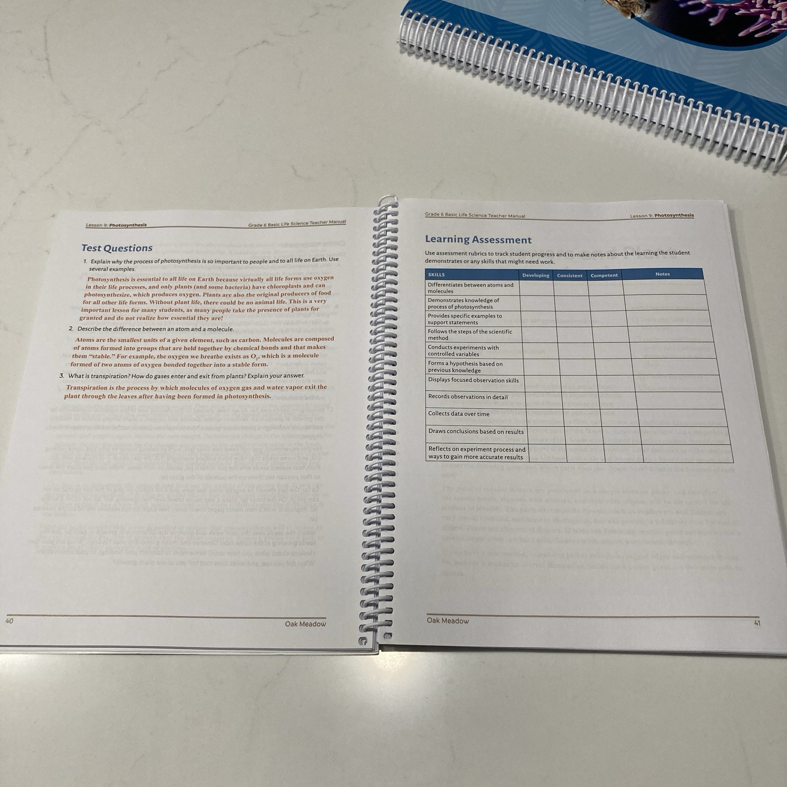 Oak Meadow Grade 6 Basic Life Science Coursebook and Teacher Manual Homeschool