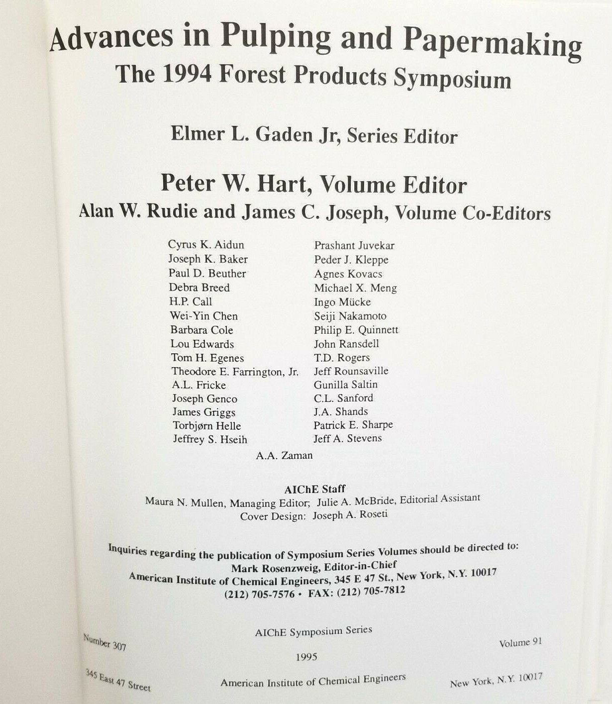 Advances in Pulping and Papermaking : The 1994 Forest Products Symposium AIChE