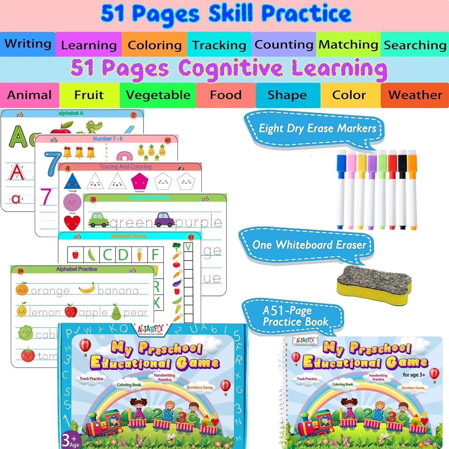 Multi-Theme Tracing Workbook for Preschoolers – Fun Learning with Erasable Pages