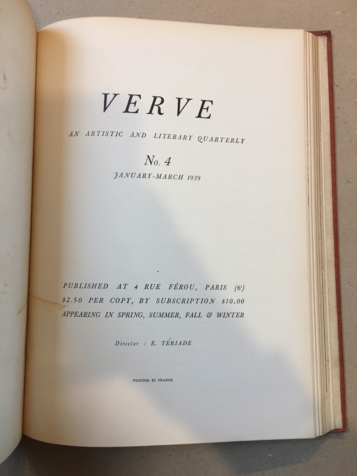 Verve, Volume I, Nos. 2-3-4 (1938-1939) Clothbound – Complete w/ Original Covers