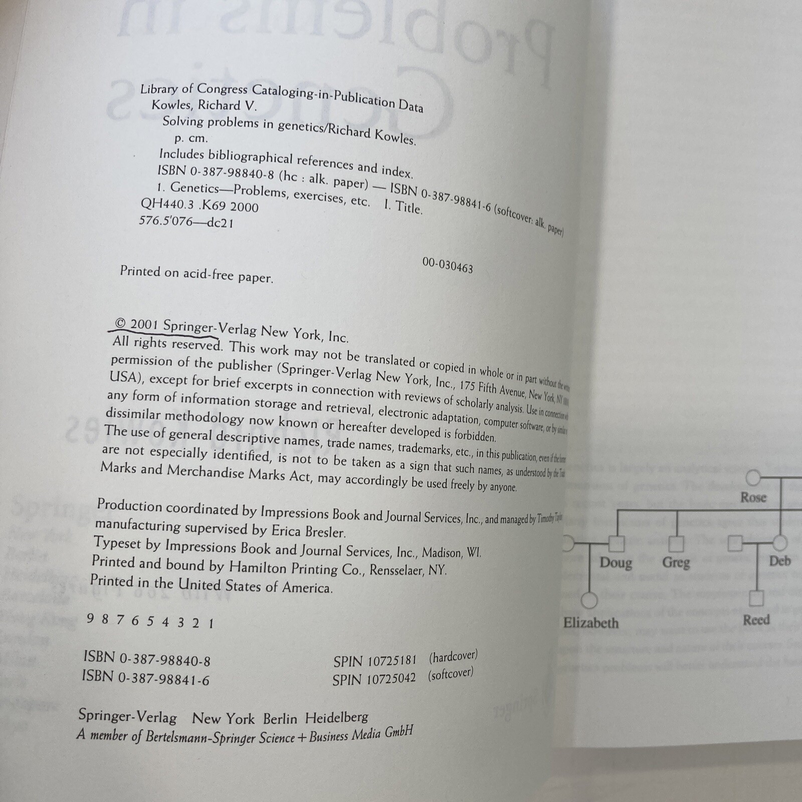 Solving Problems in Genetics by Richard Kowles Textbook