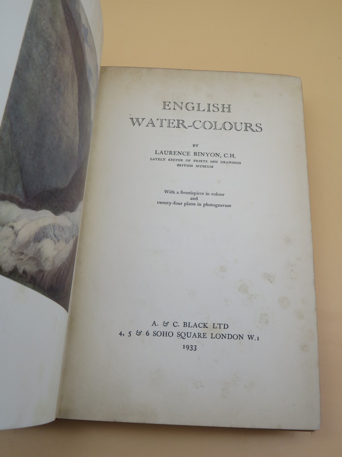 English Water-Colours Laurence Binyon Hardback 1933 A And C Black LTD