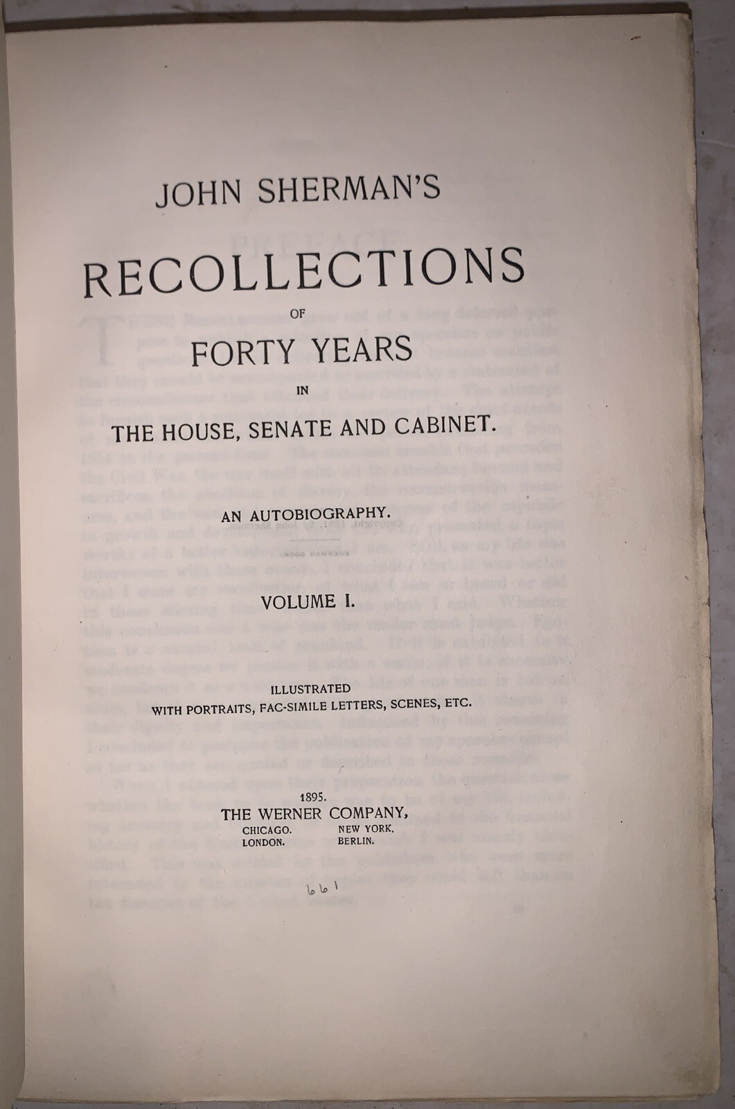 SIGNED, FINE BINDING, 1895, JOHN SHERMAN, RECOLLECTIONS, HOUSE, SENATE & CABINET