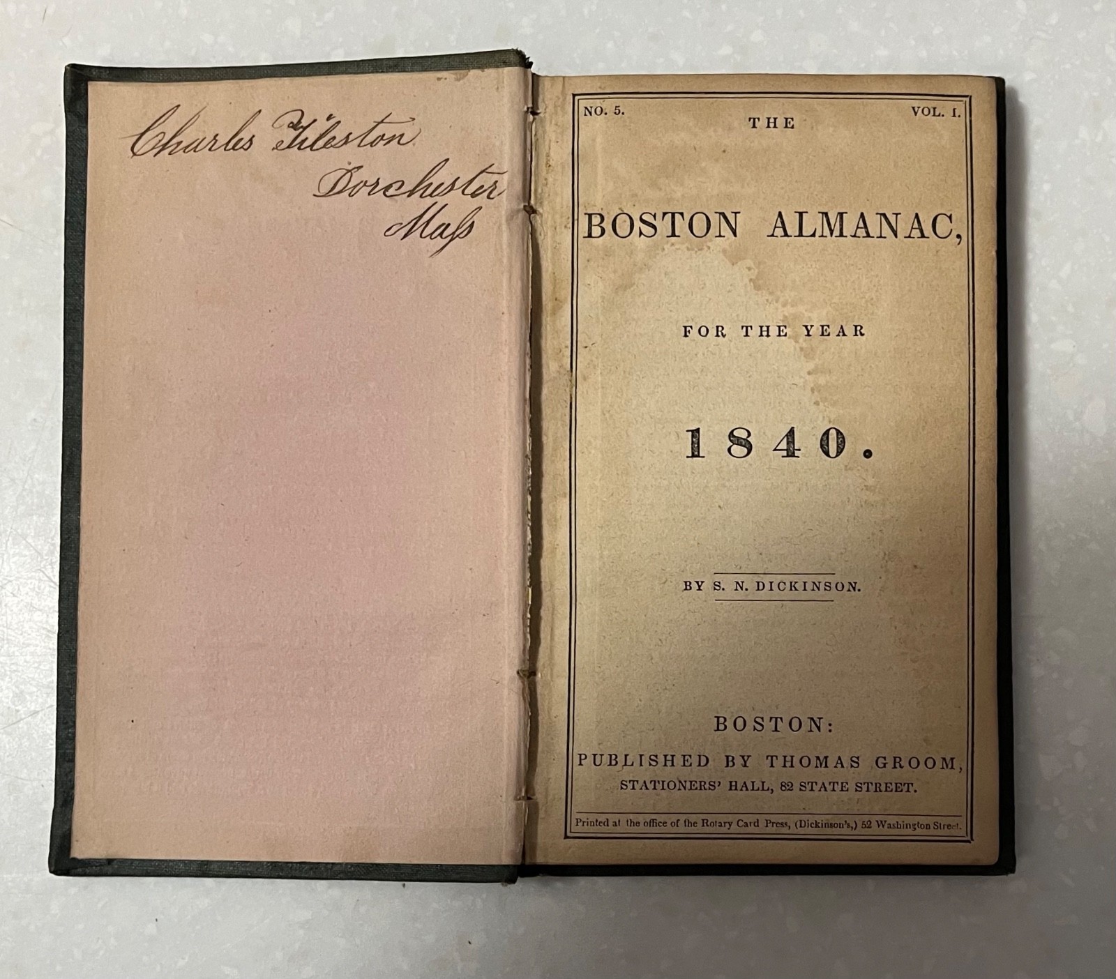 The Boston Almanac for the Year 1840 by S. N. Dickinson