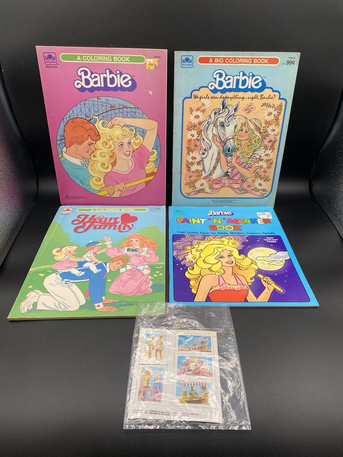 (4) Vintage Golden Barbie Regular & Big Picture Coloring Books 1980’s & Cutouts