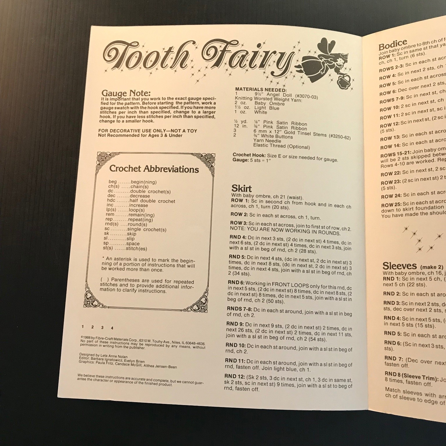 Tooth Fairy Crochet Pattern 9.5″ Doll Leta Anne Nation 1988 Fibre-Craft FCM 159