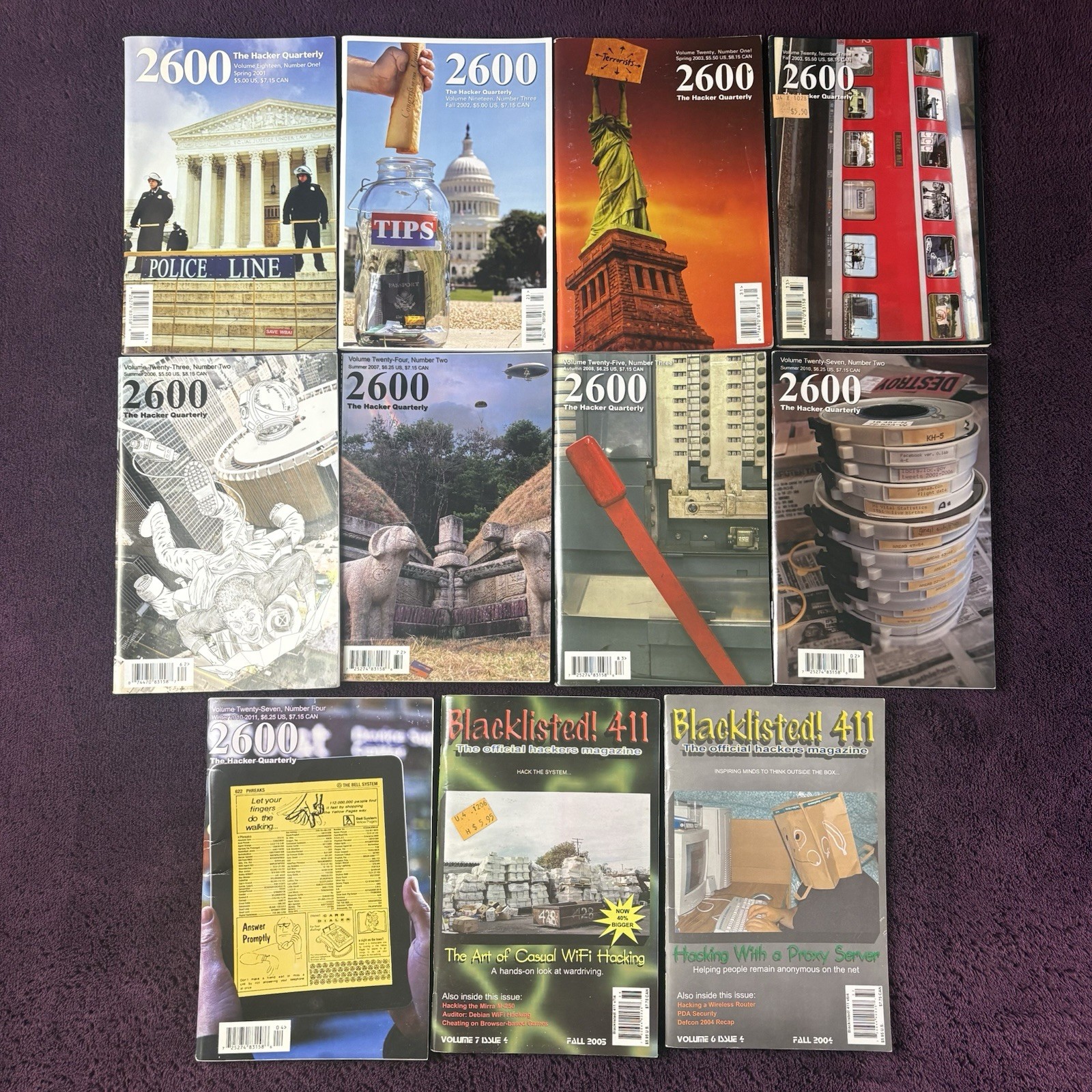 LOT OF 11! 2600: The Hacker Quarterly & Blacklisted! 411 Official Magazine Books