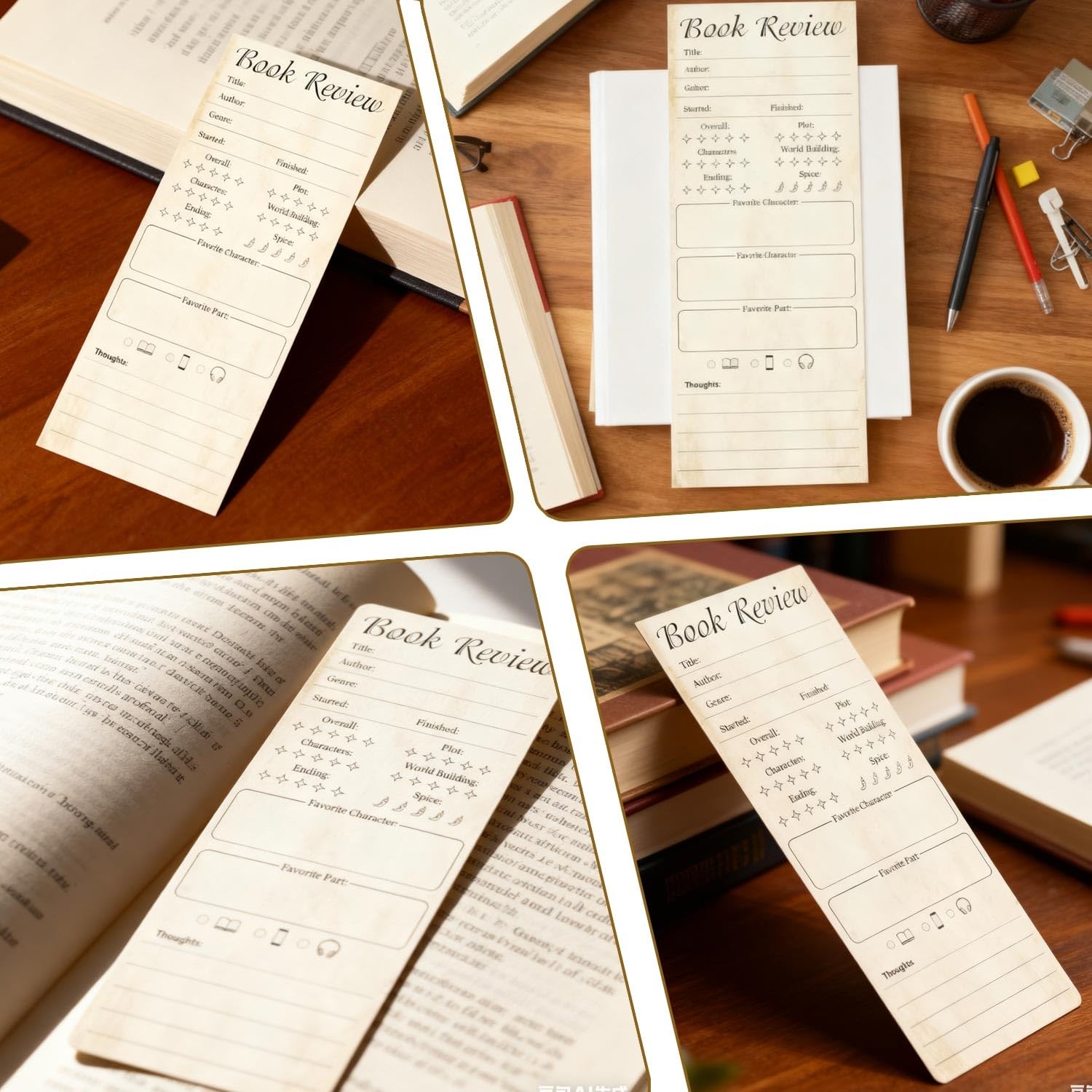 100 PCS Retro Book Review Bookmark Tracker Note Pad Log 3.5×8 Inch For Readers