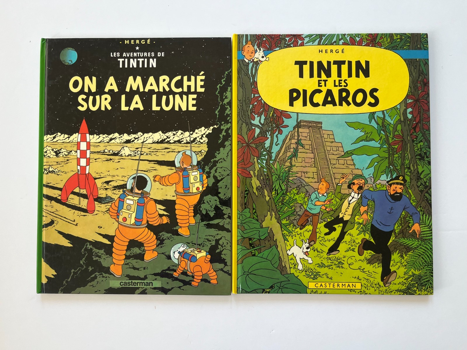 HERGÉ ~ Tintin ON A MARCHE SUR LA LUNE ~ PICAROS lot of 2 French hardcover