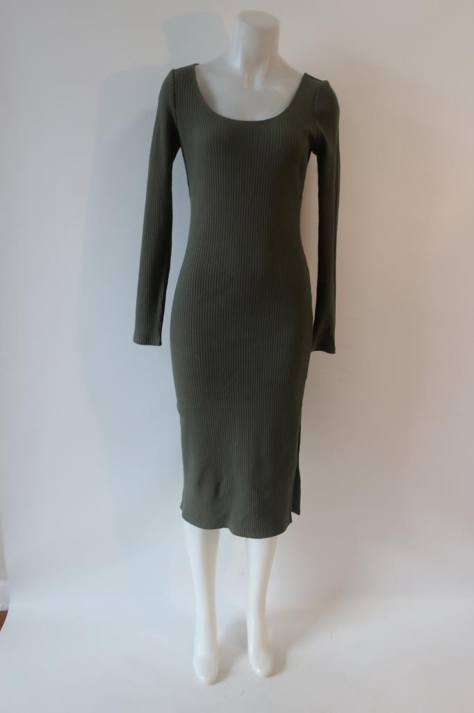 NWT Womens Calvin Klein Jeans Green Ribbed Midi Dress S