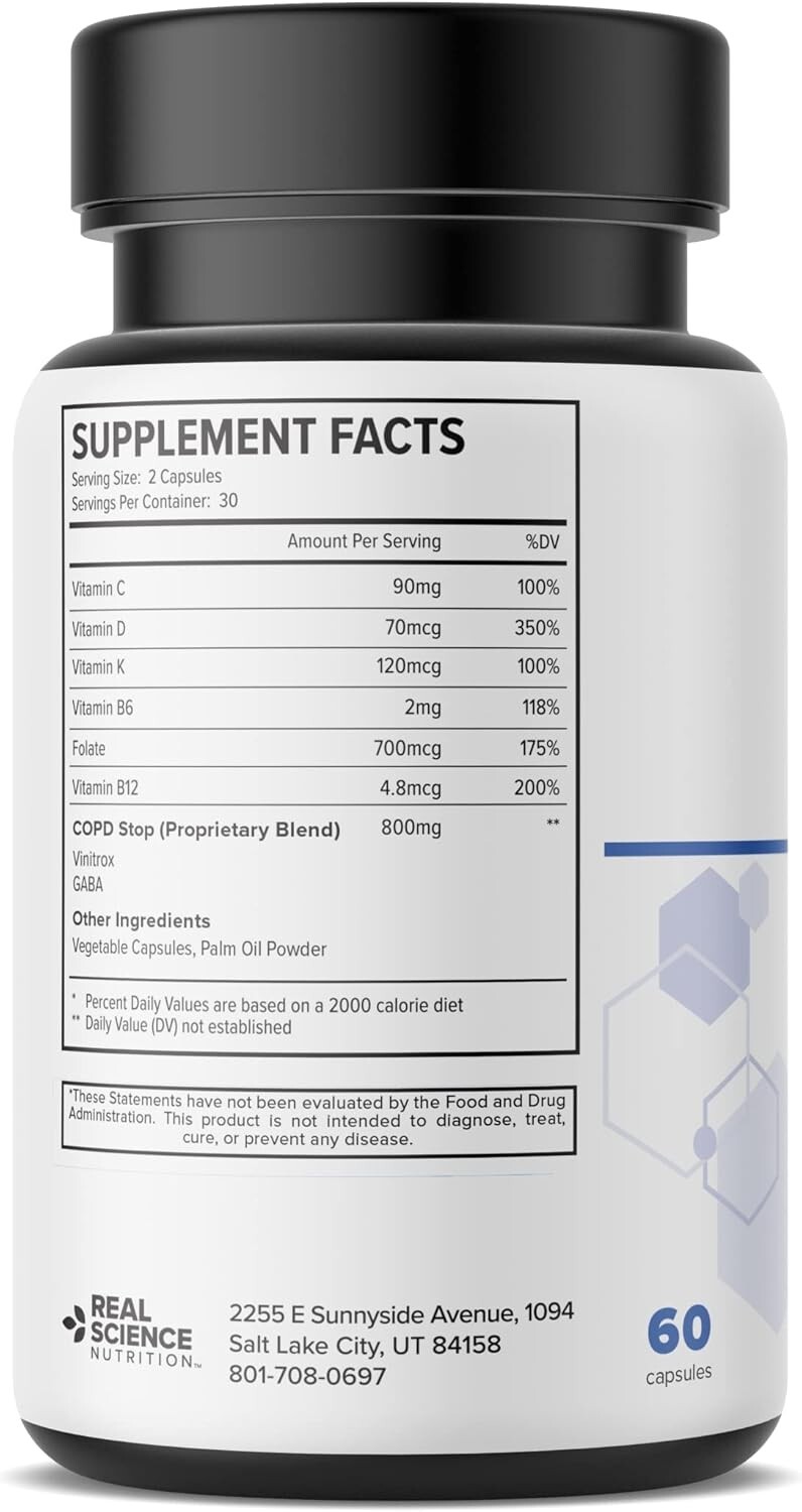 Natural COPD Support – 60 Non-GMO Capsules for Shortness of Breath Relief
