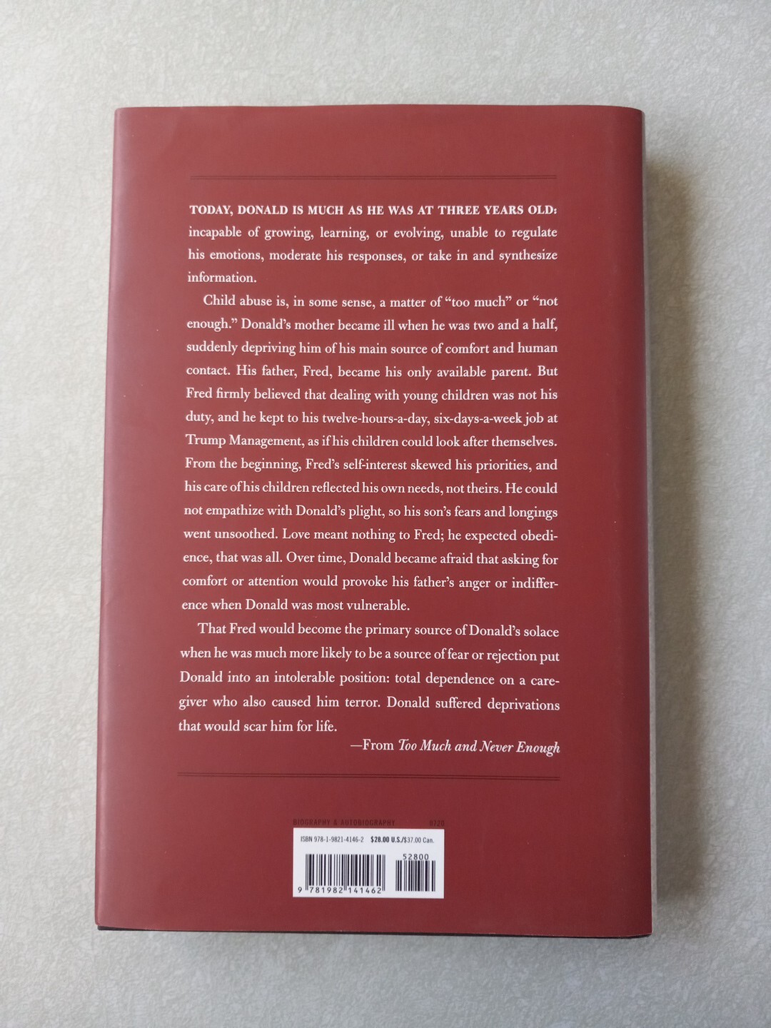Too Much and Never Enough by Mary L Trump, PHD, 2020 1st edition HCDJ