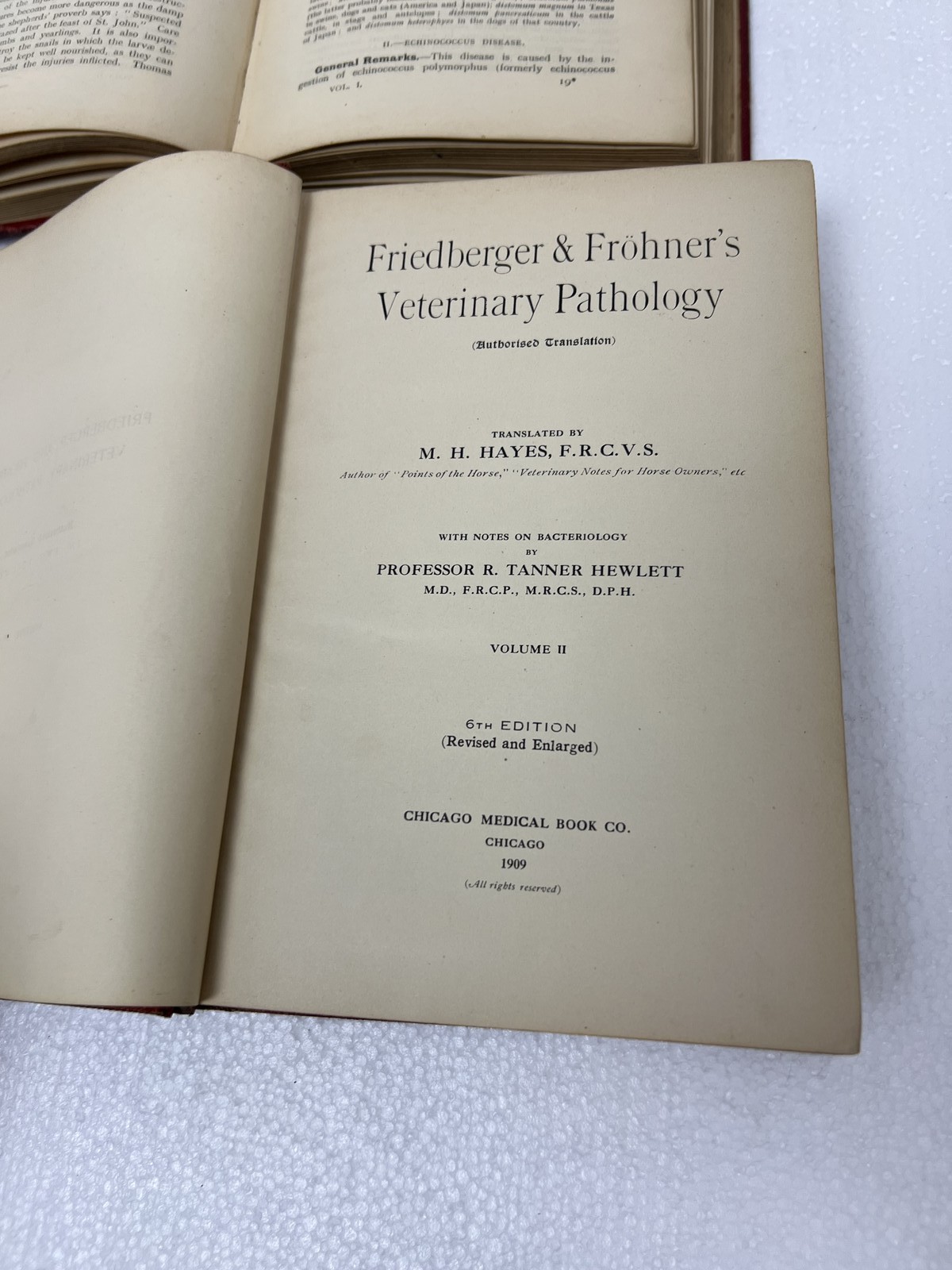 Friedberger & Frohner’s Veterinary Pathology 1909 2 Vol Set MH Hayes farm 6th Ed