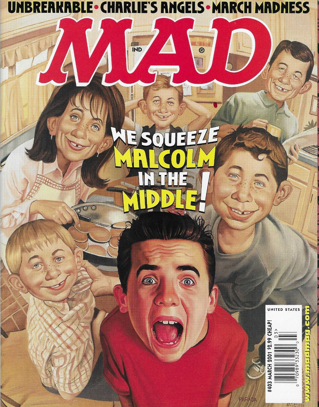 MAD Magazine Mar 2001 Malcolm in the Middle Charlie’s Angels March Madness Humor