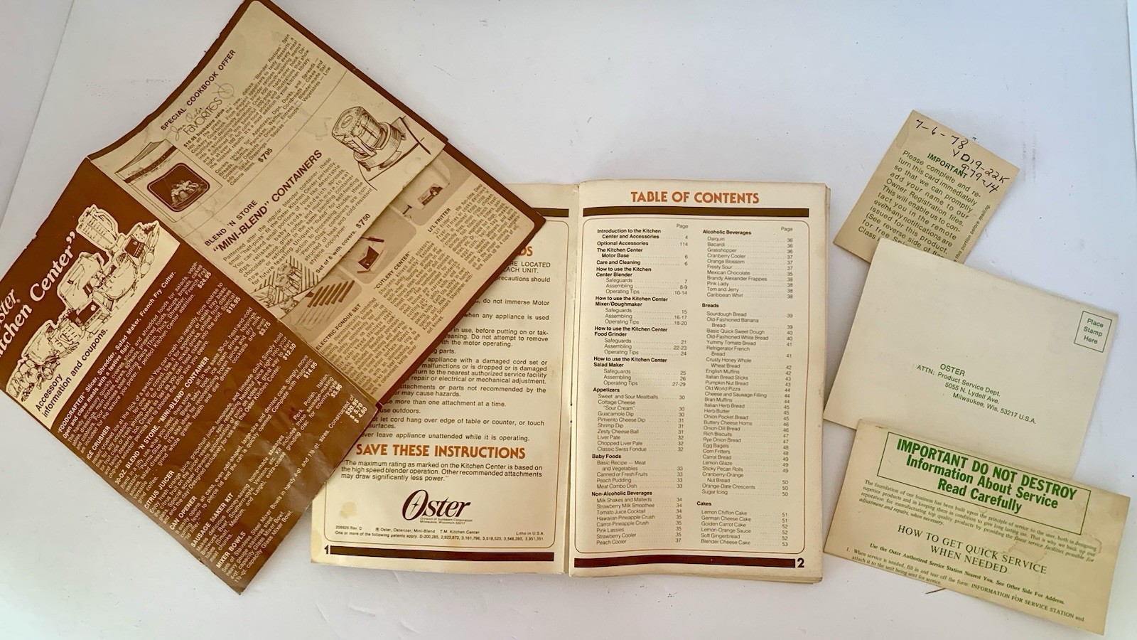 Oster Regency Kitchen Center Cookbook Recipes 1979 Used Vintage