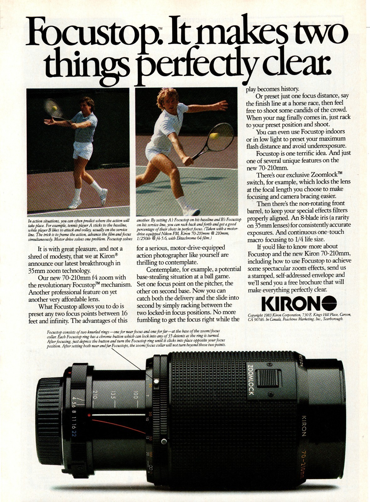 Kiron – Lens 70-210mm Zoom – Original Magazine Ad – 1983