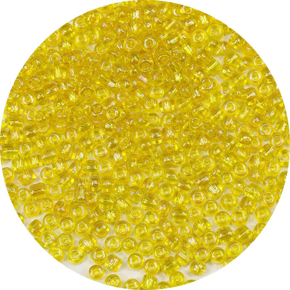 Clear Rainbow Yellow Color 4mm Seed Beads About 1200pcs/100Grams in Bag, 6/0 Gla