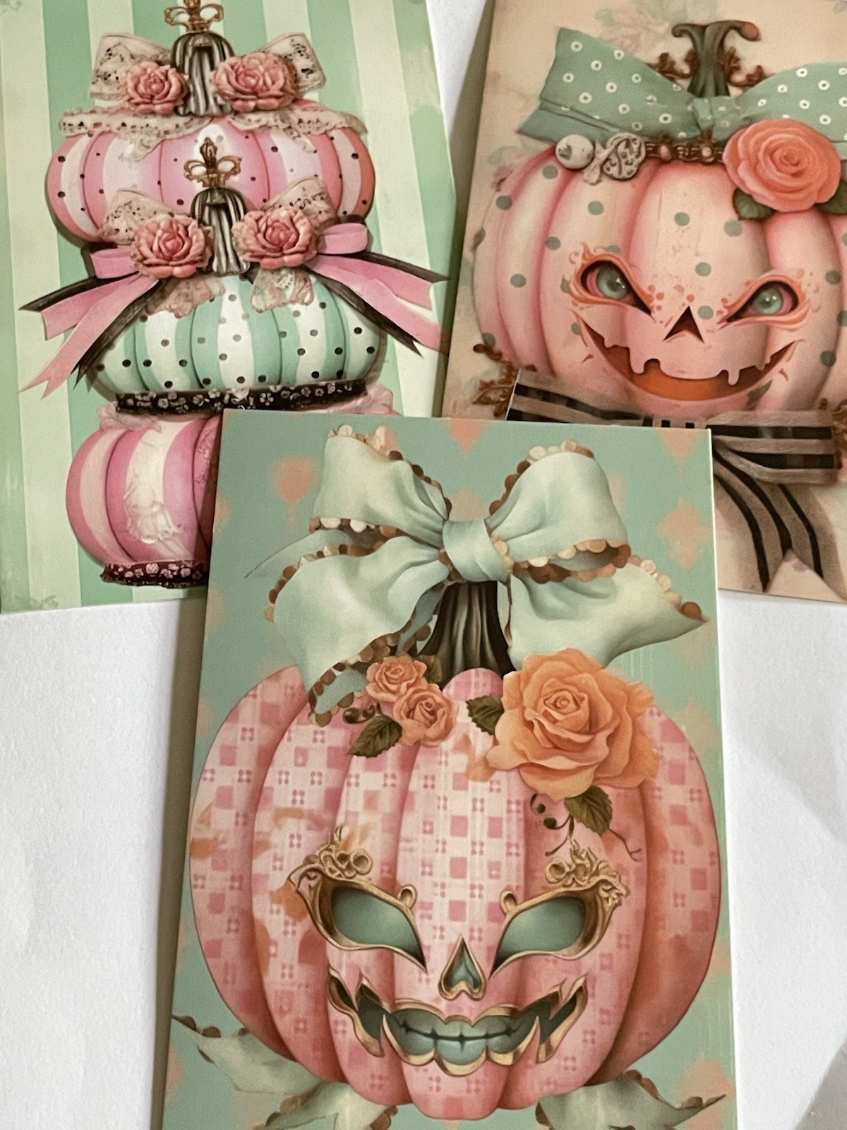 3 Gothic Girls Halloween Trading Cards 4×6” Inches Abstract Book Lover Pumpkins