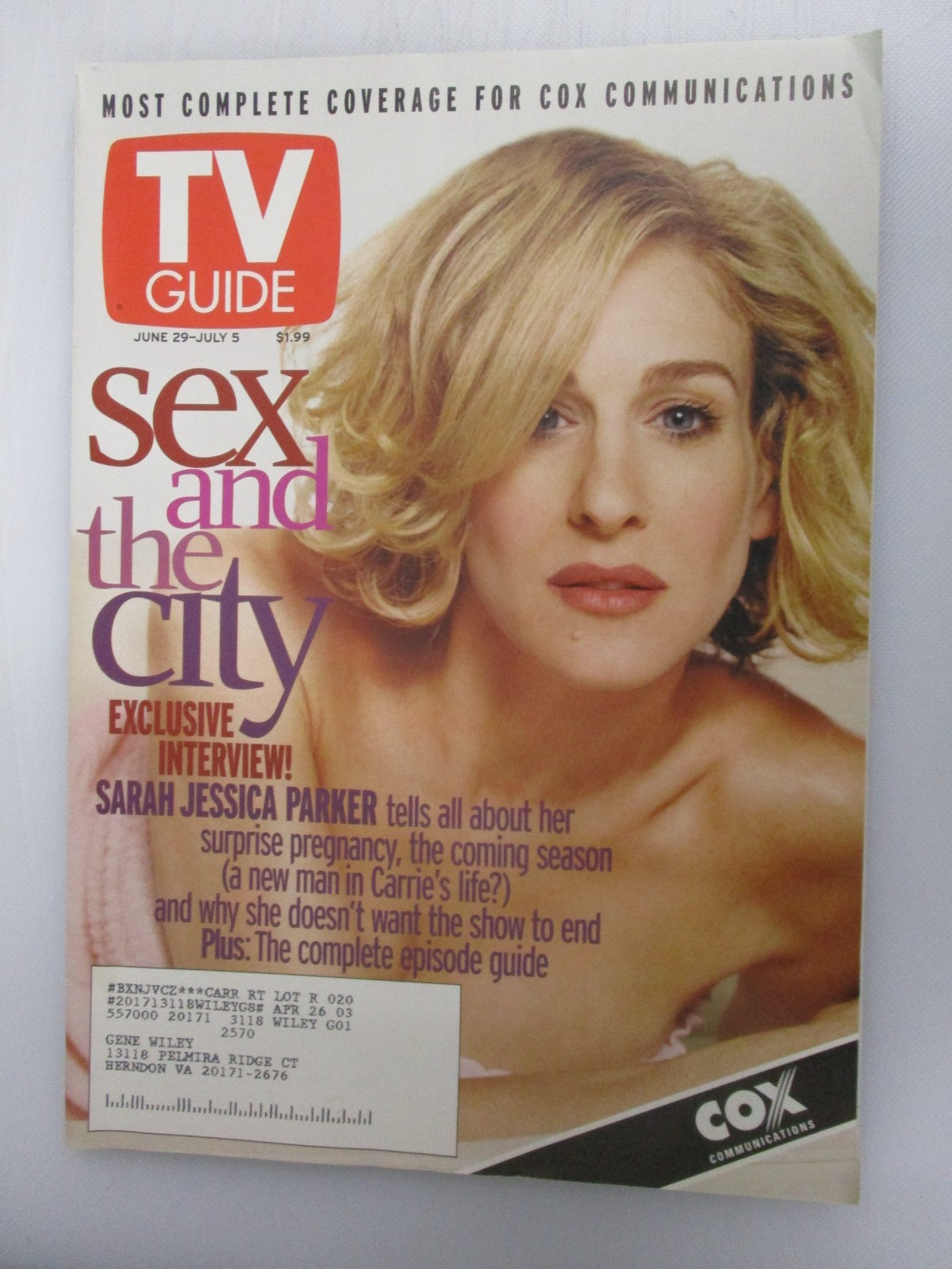 TV GUIDE MAGAZINE JUNE 29 JULY 5, 2002 SEX AND THE CITY SARAH JESSICA PARKER