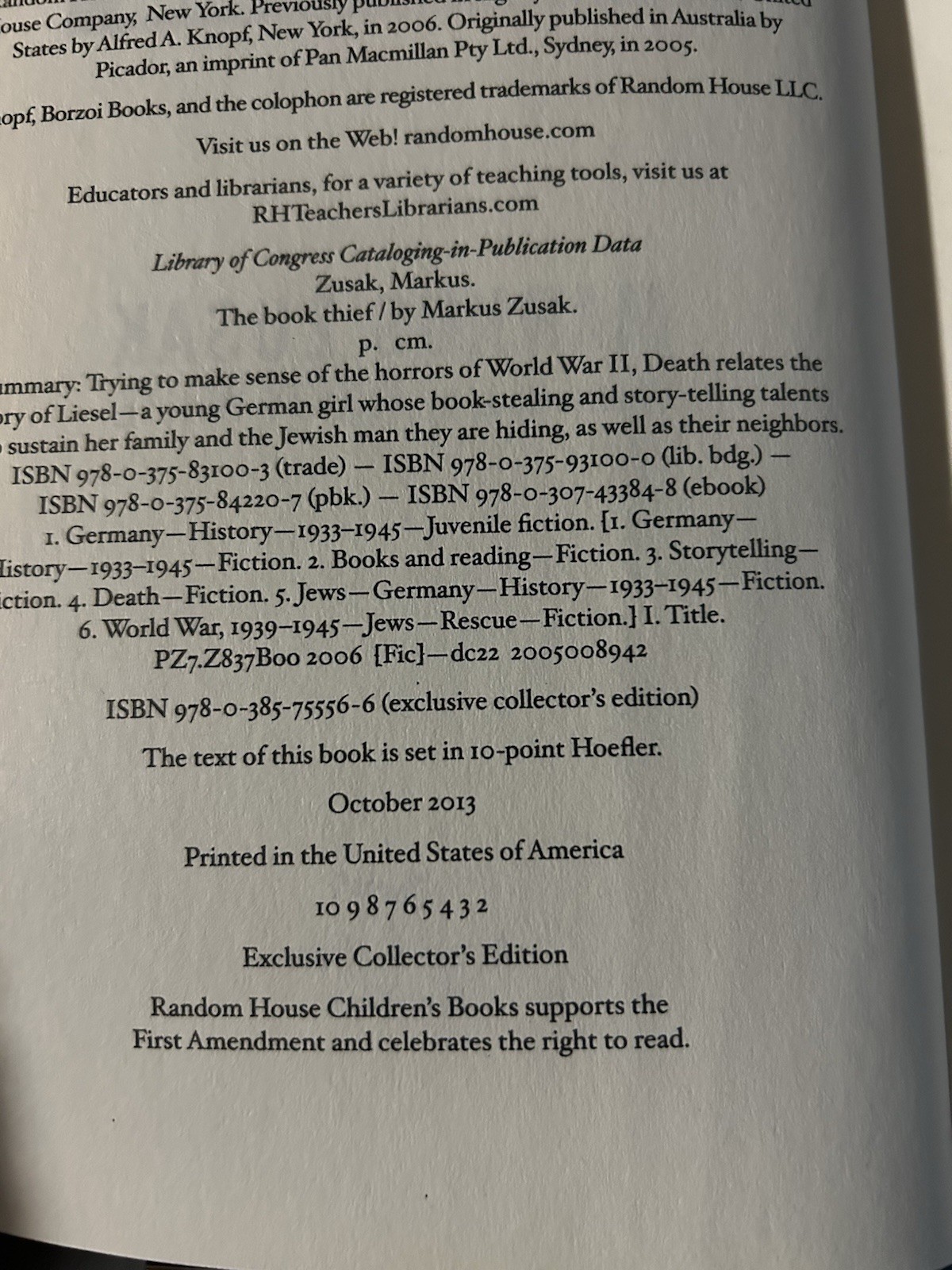 The Book Thief by Markus Zusak Hardcover Exclusive Collector’s Edition