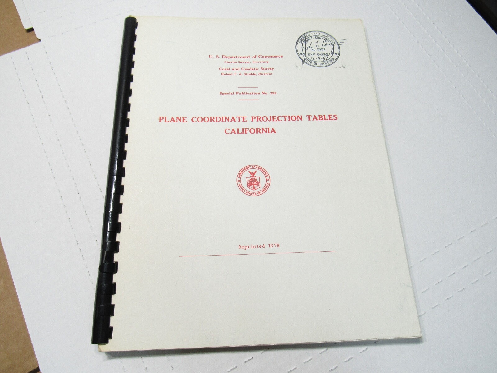 1978 Dept Commerce Plane Coordinate Projection Tables California