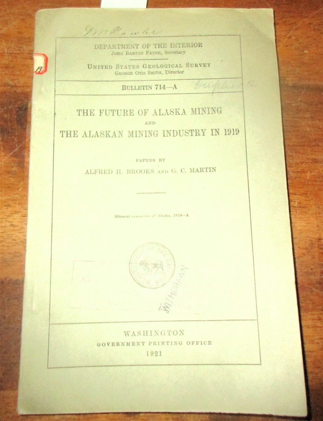 GEOLOGY ALASKA 1919 MINING MINERALS GOLD PLACERS LODES ORE DEPOSITS PROGRESS RPT