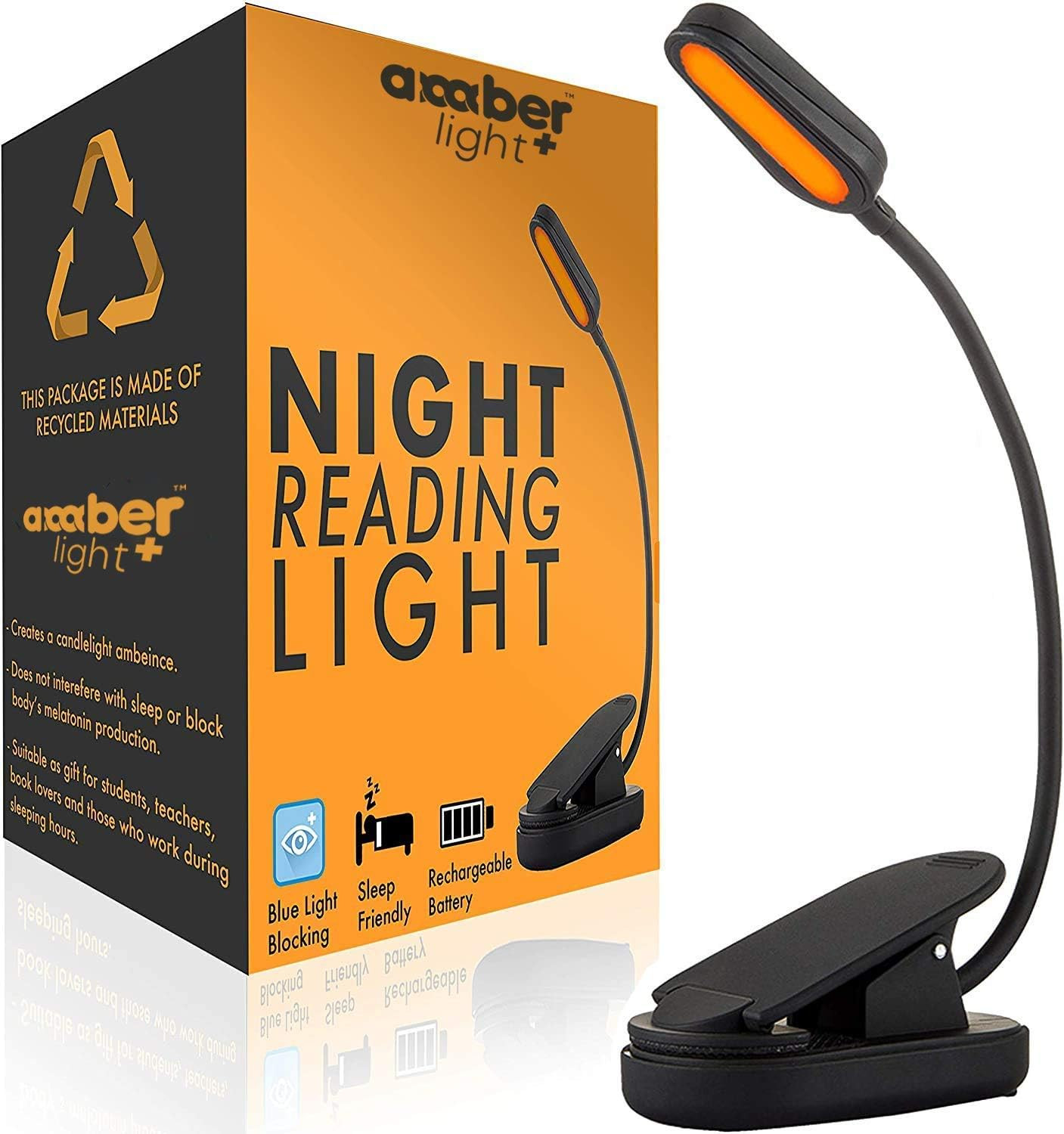 Giftable Amber Book Light – Blue Light Blocking – Night Reading Booklight Store.