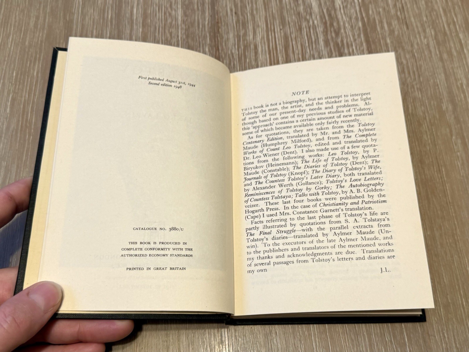 Tolstoy: An Approach by Jank’s Lavrin 1948 HC/DJ/Vintage