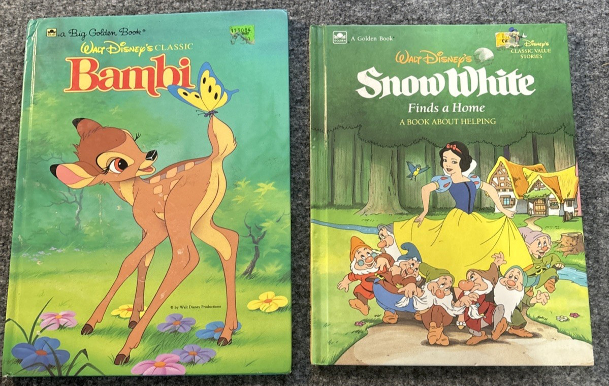 Lot of 2 Walt Disney Big Golden Book Snow White Finds A Home Bambi HC