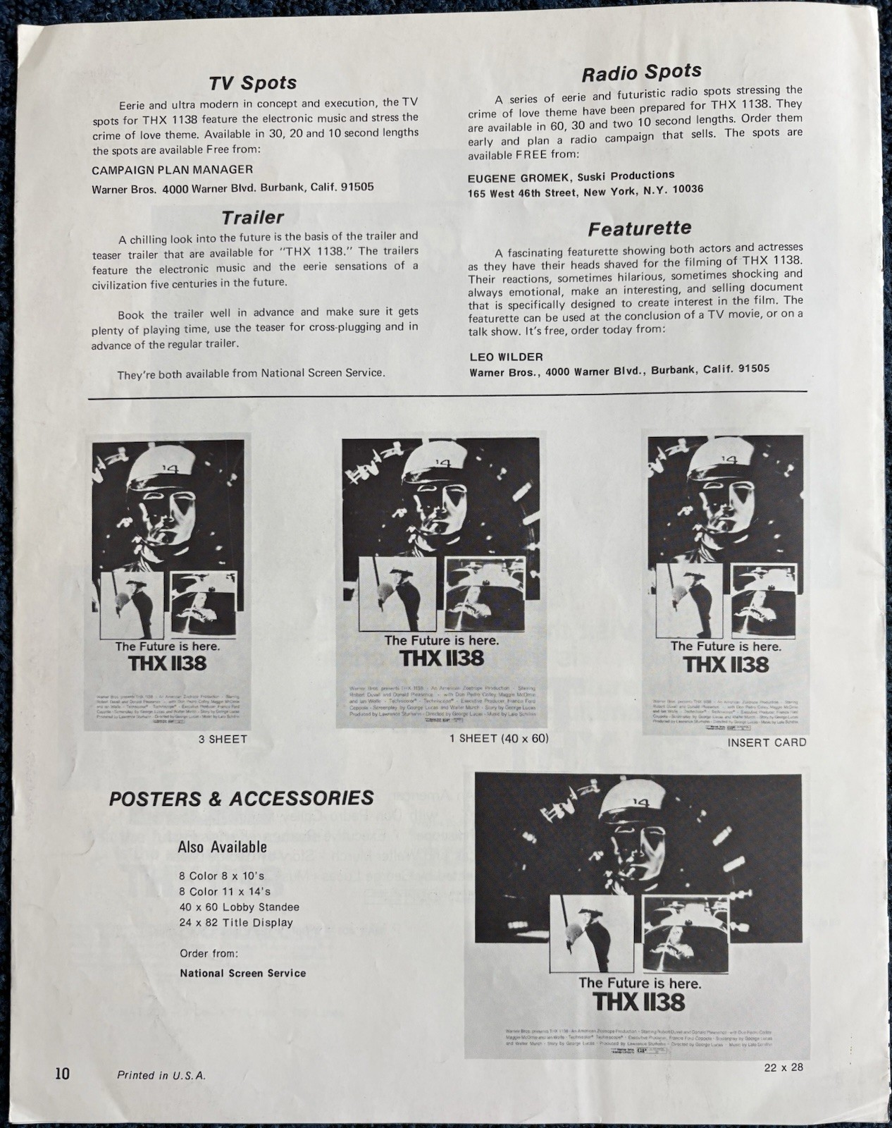 Robert Duvall THX 1138 Pressbook Warner Bros. Promo George Lucas Coppola Flat VG