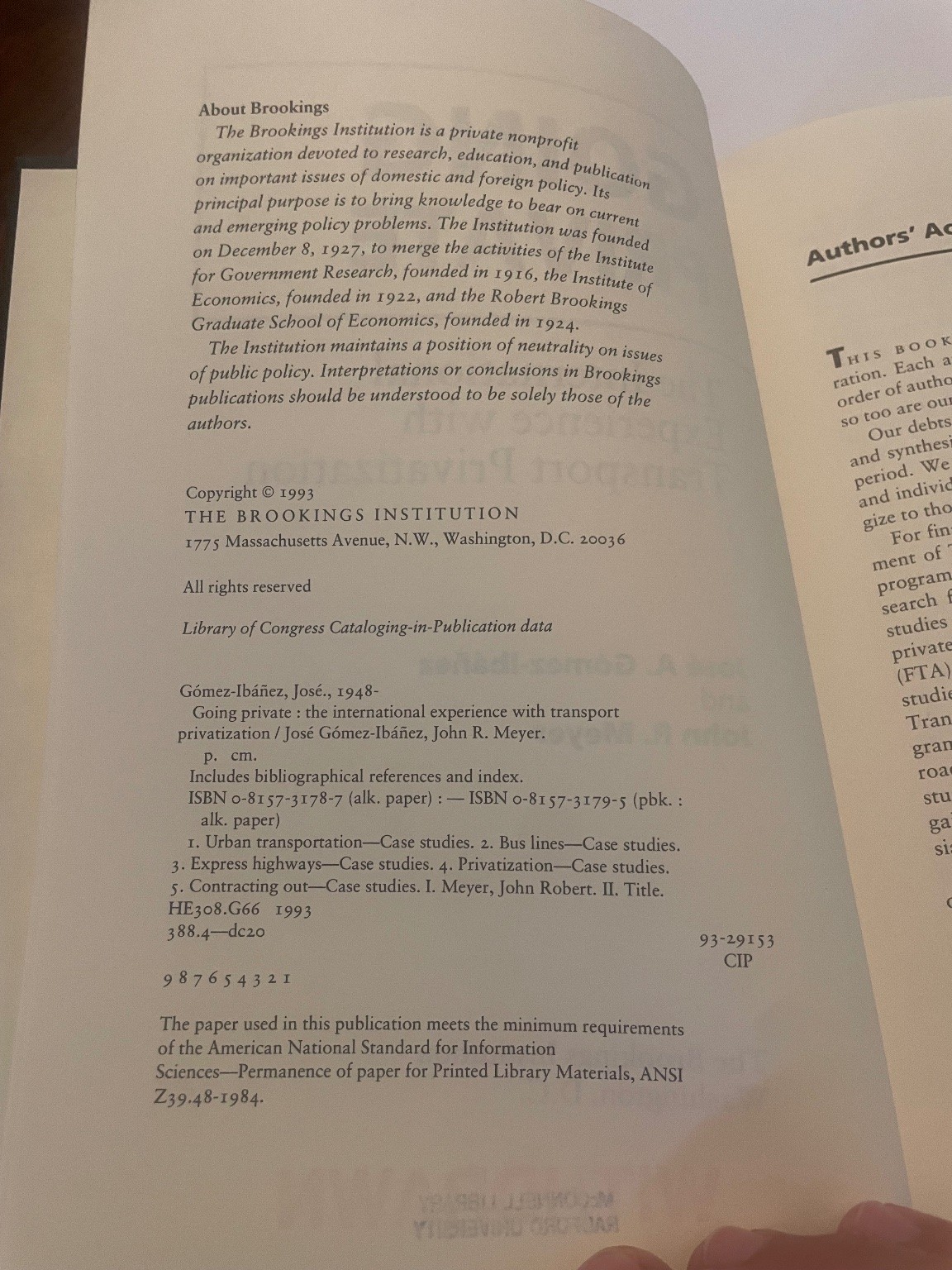 Going Private Gómez-Ibáñez Meyer 1993 Transport Privatization Brookings