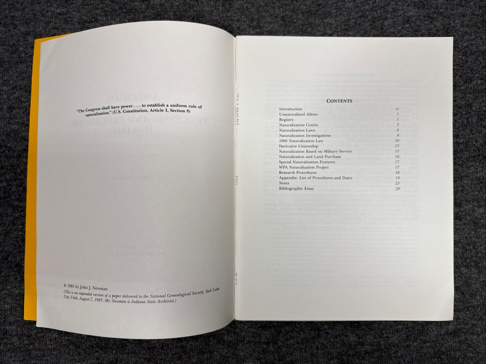 American Naturalization Processes and Procedures 1790-1985 By John J. Newman