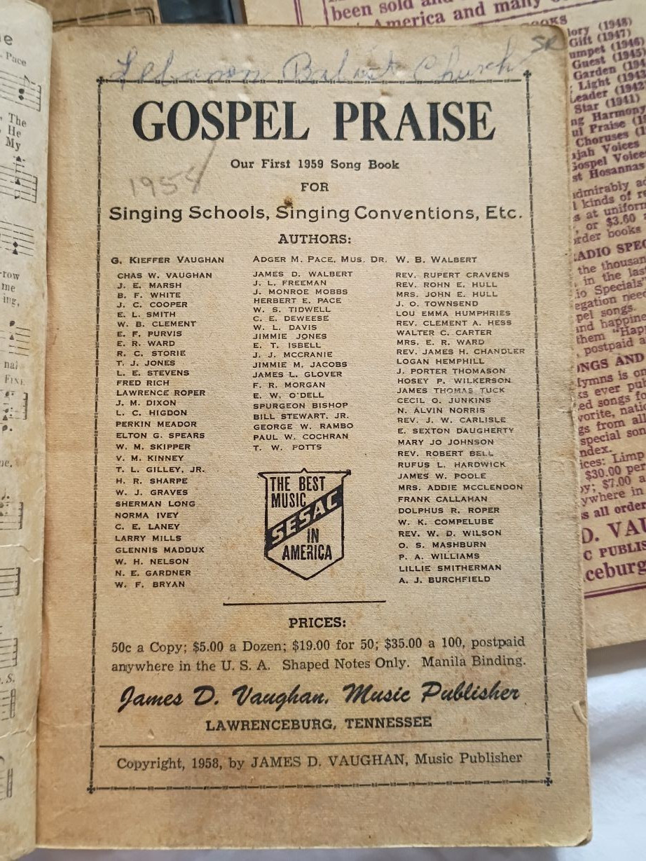 Three Vtg PB Hymnals James D. Vaughan ~ Shaped Notes 1934 1938 1945 1949 1958