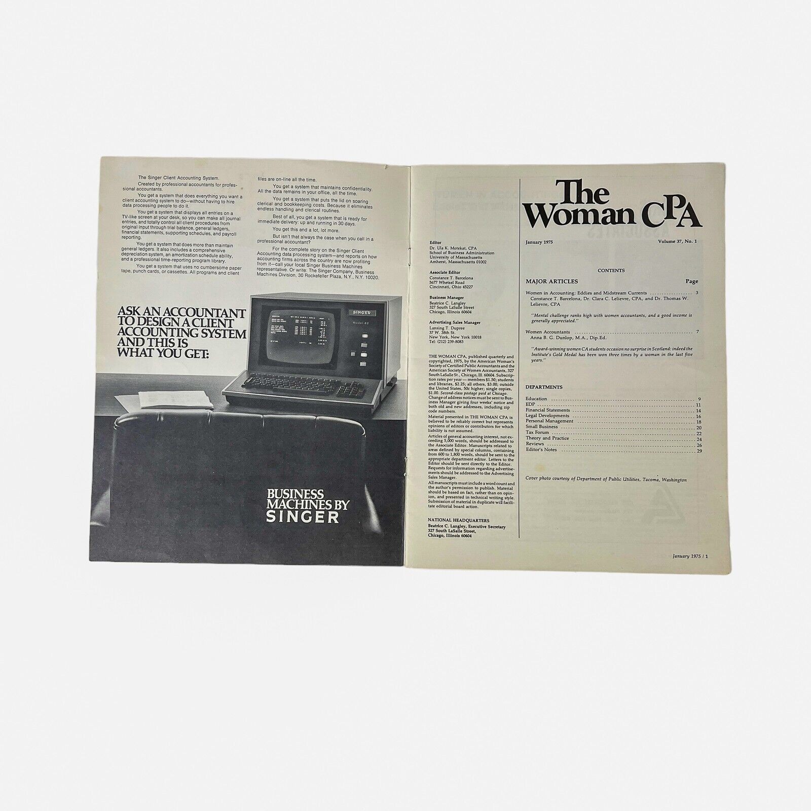 Vintage The Woman CPA Magazine Jan 1975 Vol 37 No 1 Women Accountants Taxes Rare