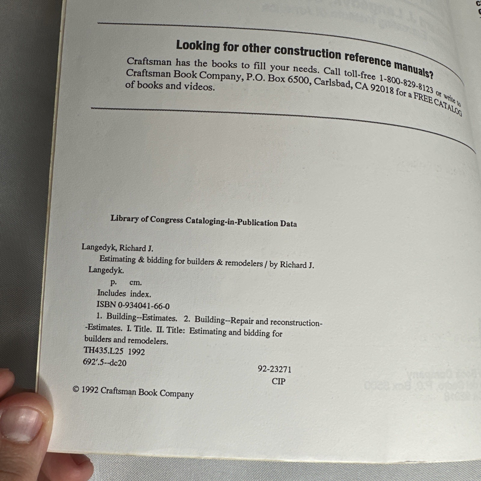 ESTIMATING & BIDDING FOR BUILDERS & REMODELERS/INCLUDES AN By Richard J. VG