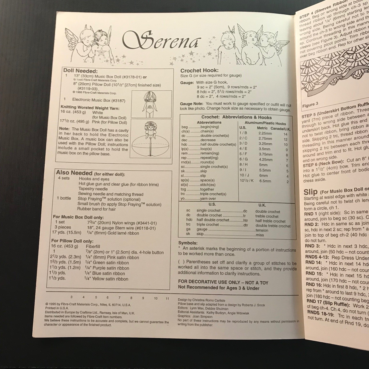 Serena Fibre-Craft FCM448 Crochet Pattern Booklet 1995 Music Box Doll Angel