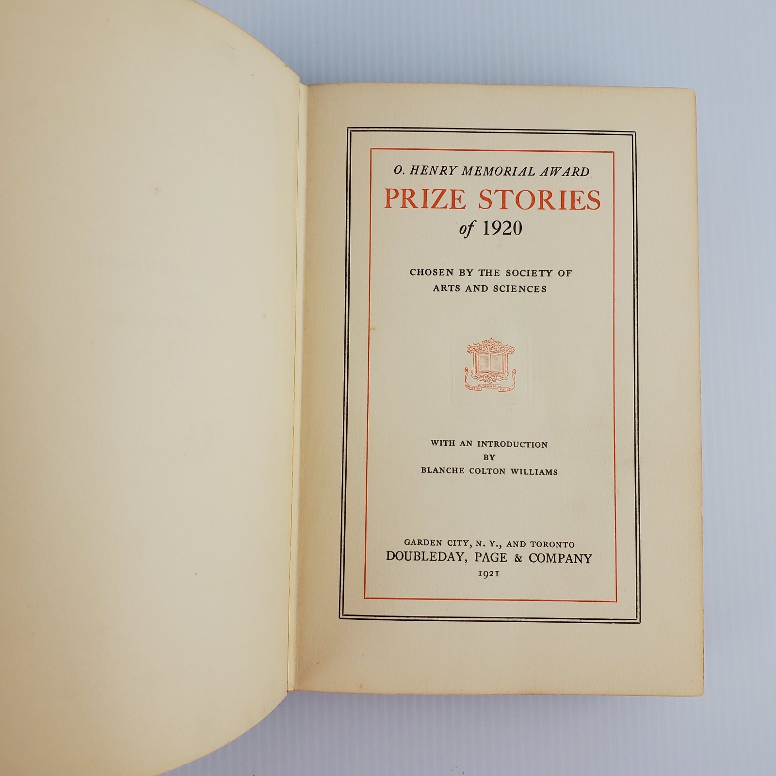 O Henry Memorial Award Prize Stories of 1920 The Society of Arts and Sciences HC