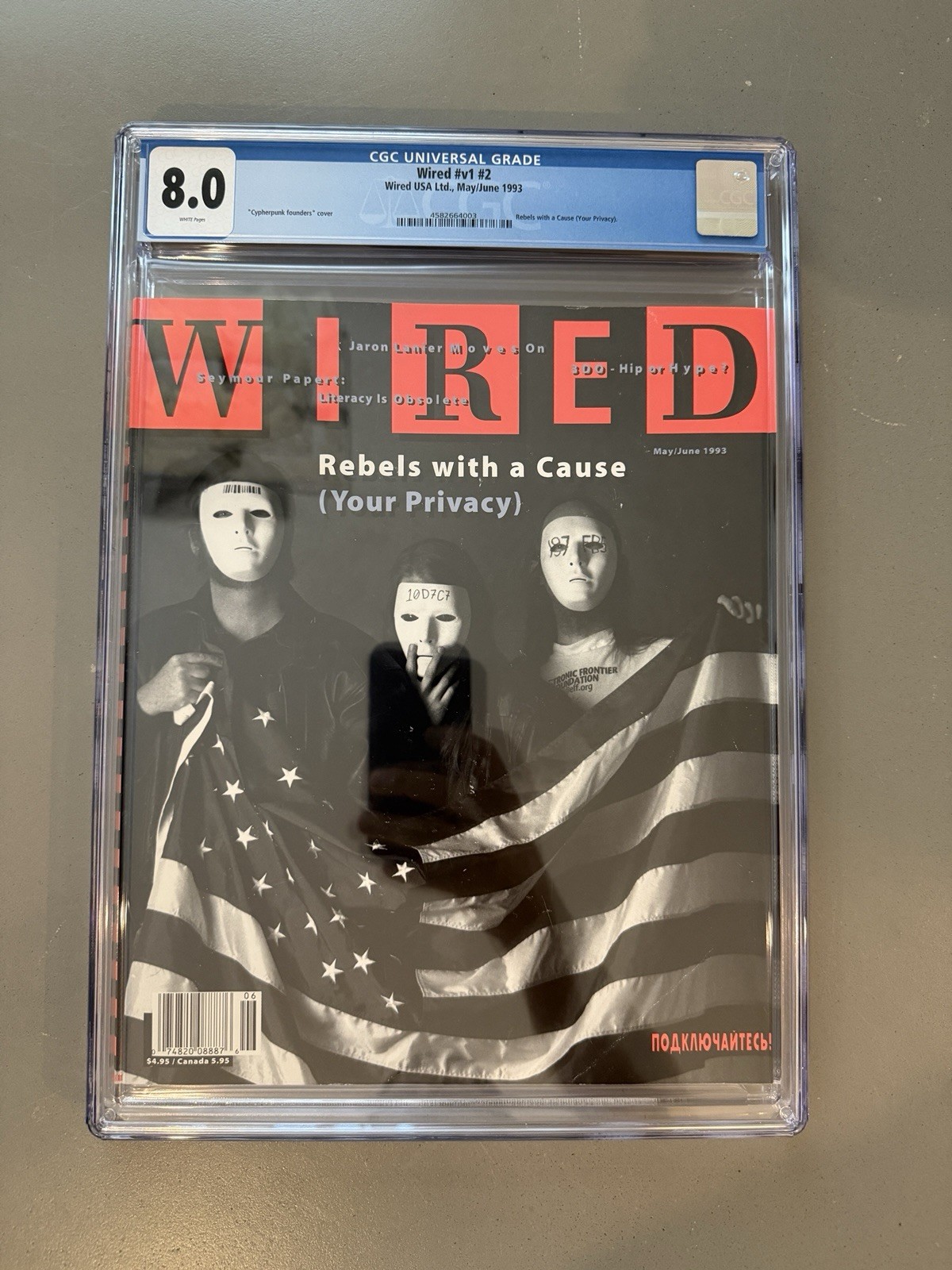 Wired 1.2 May/June 1993. Cypherpunk Rebels with a Cause cover CGC 8.0 Pop 1/1